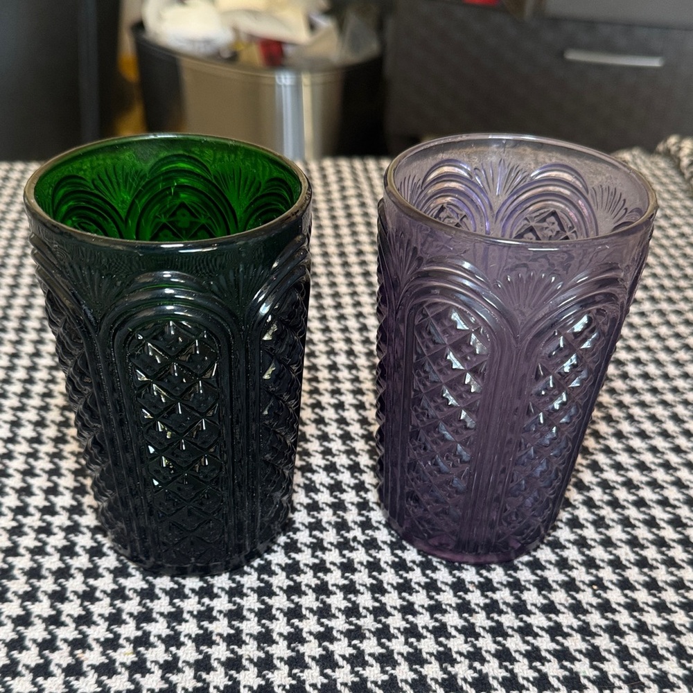 Green and Purple Textured Glass Tumblers - Picture 1 of 1